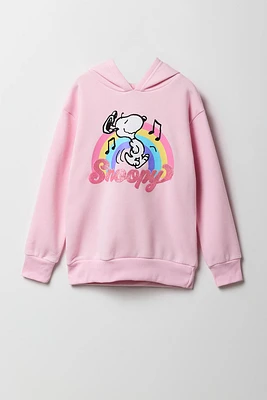 Girls Pink Snoopy Graphic Fleece Hoodie