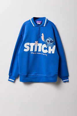 Girls Stitch Graphic Quarter Zip Fleece Sweatshirt