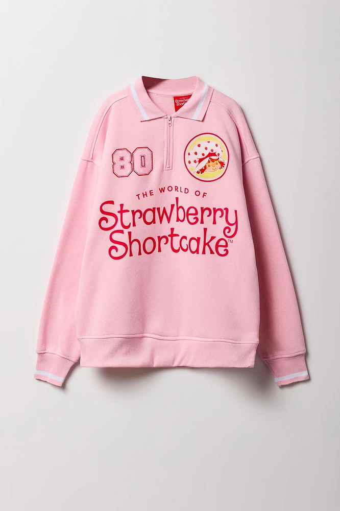 Girls Strawberry Shortcake Graphic Quarter Zip Fleece Sweatshirt