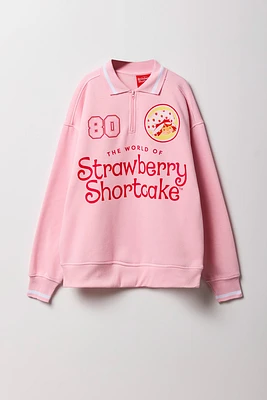 Girls Strawberry Shortcake Graphic Quarter Zip Fleece Sweatshirt