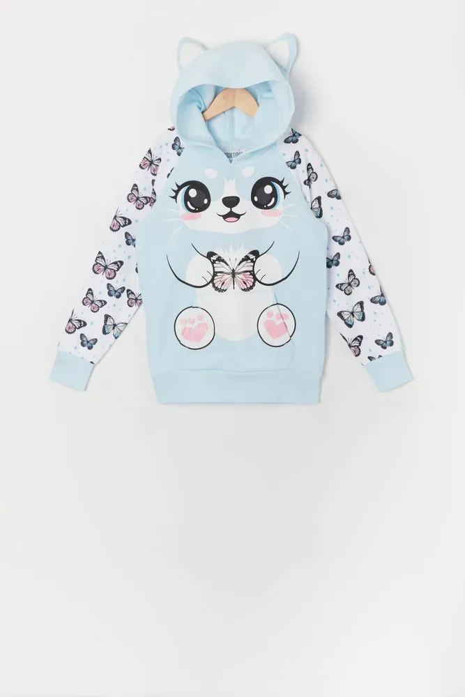 Urban Kids Girls Plush Rainbow Print Cheetah Critter Hoodie