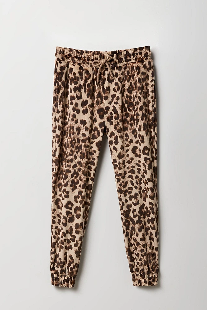 Girls Velour Cheetah Print Jogger