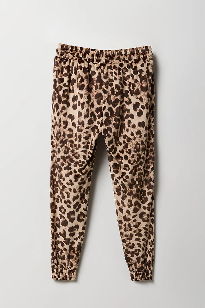 Girls Velour Cheetah Print Jogger