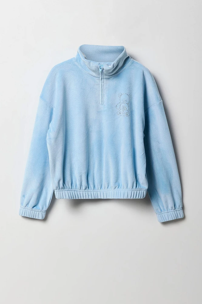 Girls Velour Quarter Zip Sweatshirt