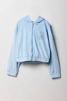 Girls Rhinestone Velour Zip-Up Hoodie