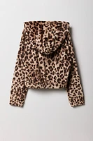 Girls Cheetah Velour Zip-Up Hoodie