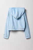 Girls Rhinestone Velour Zip-Up Hoodie