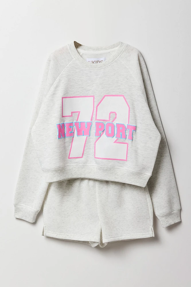 Girls Fleece Sweatshirt & Short 2 Piece Set