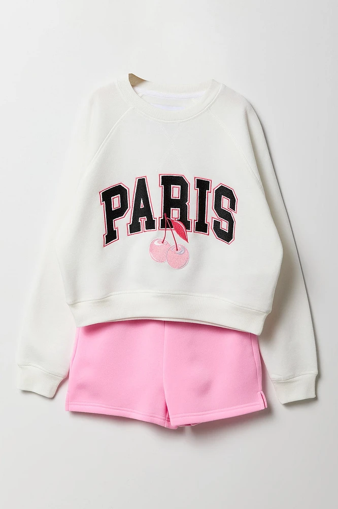 Ensemble deux pièces chandail et short en molleton pour filles