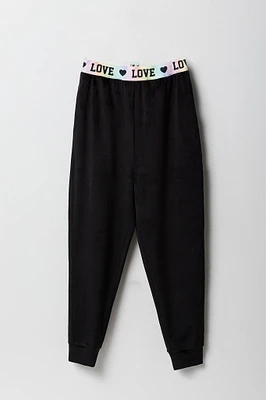 Jogger velours à imprimé Love avec bande de taille élastique pour fille