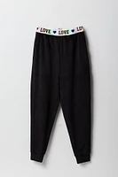 Jogger velours à imprimé Love avec bande de taille élastique pour fille