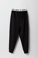 Jogger velours à imprimé Love avec bande de taille élastique pour fille