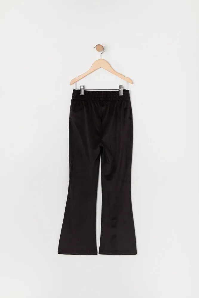 Girls Rhinestone Paris Velour Flare Pant