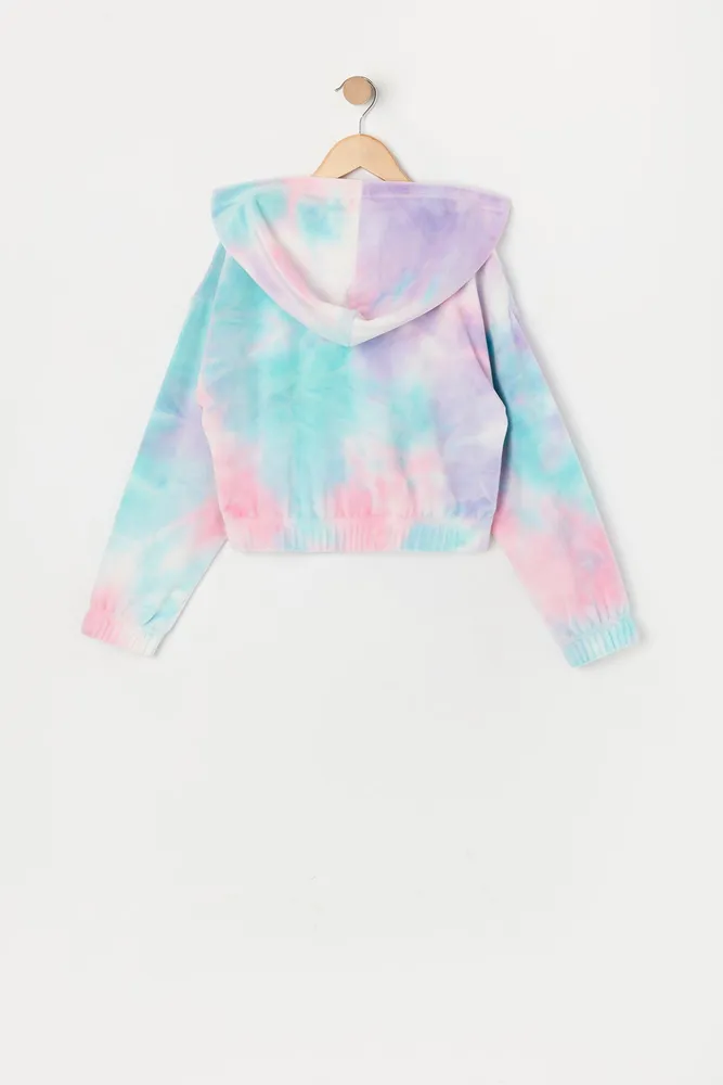 Girls Tie-Dye Print Velour  Zip-Up Hoodie