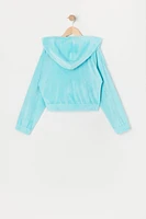 Girls Velour Zip-Up Hoodie