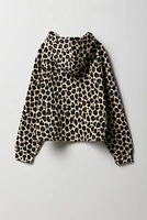 Girls Cheetah Print Fleece Hoodie & Short 2 Piece Set