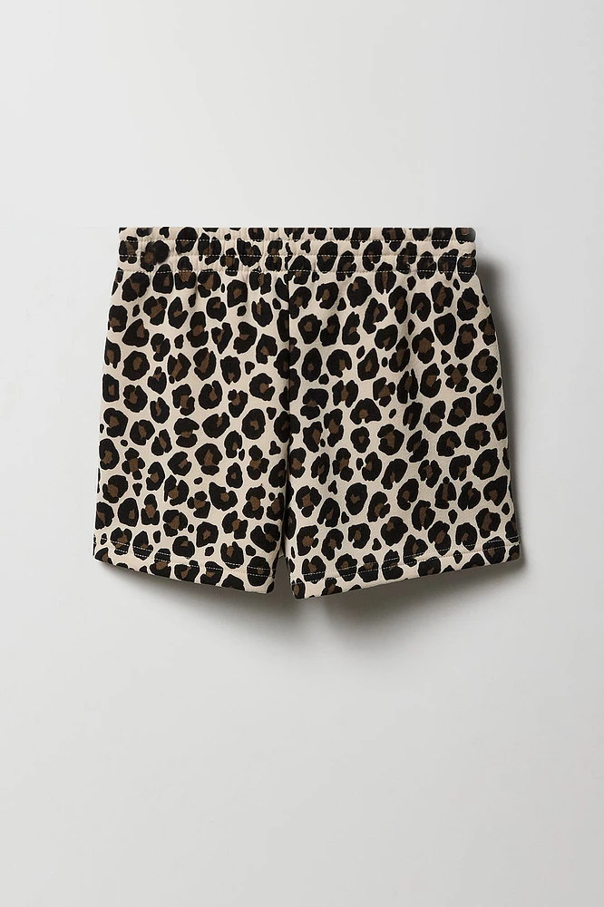 Ensemble avec haut à capuchon en molleton motif guépard et short pour fille