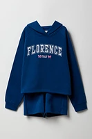 Girls Embroidered Fleece Hoodie & Short 2 Piece Set