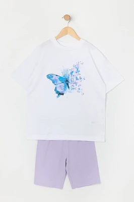 Girls Butterfly Graphic T-Shirt and Biker Short 2-Piece Set