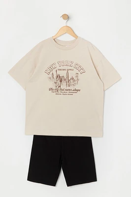 Girls New York City Graphic T-Shirt and Biker Short 2-Piece Set