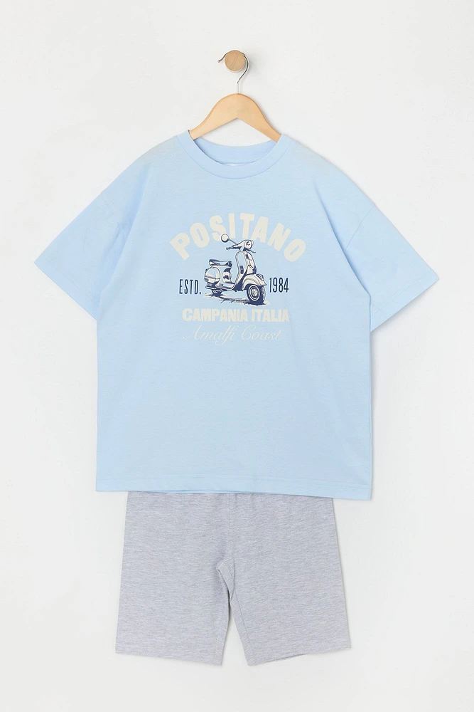 Girls Positano Graphic T-Shirt and Biker Short 2-Piece Set