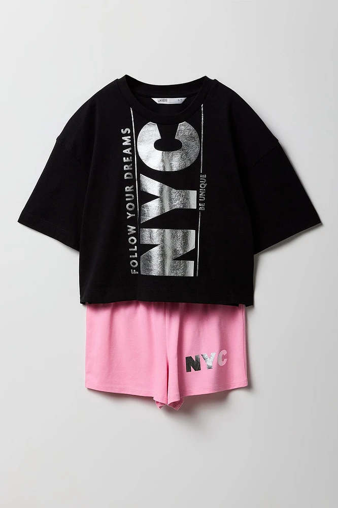 Ensemble Active avec t-shirt et short pour fille