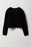 Girls Open Knit Front Tie Cardigan