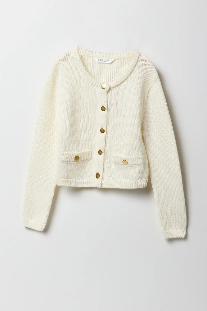 Girls Button Front Knit Cardigan