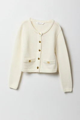 Girls Button Front Knit Cardigan