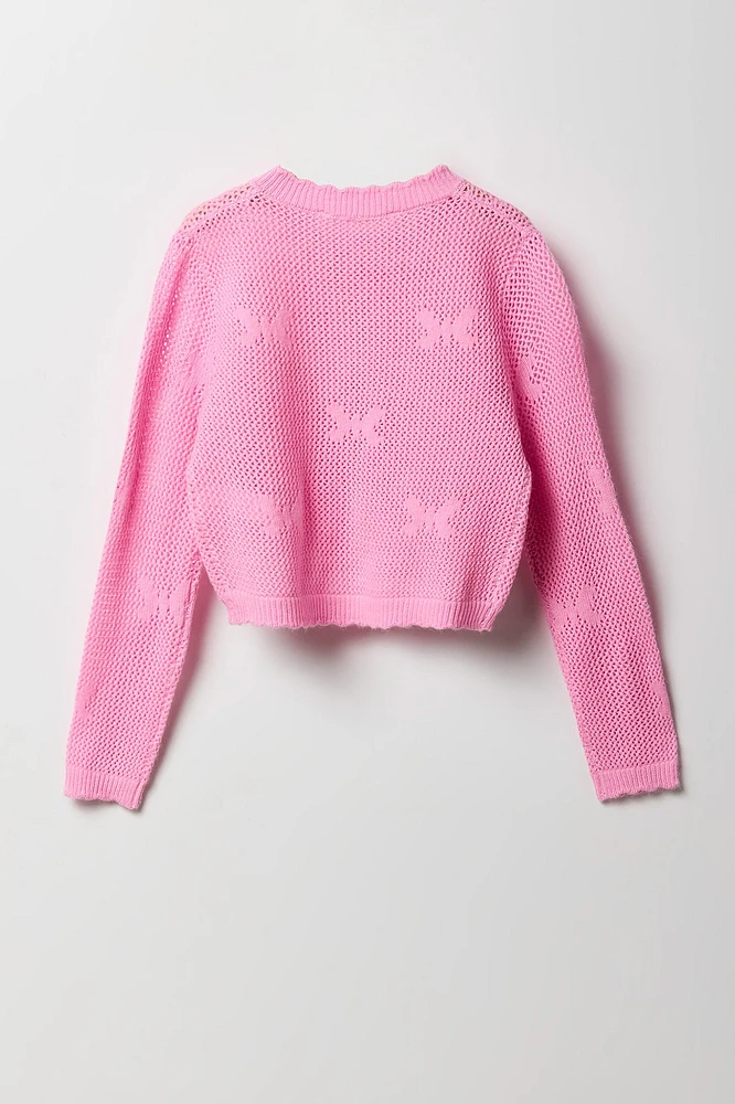 Cardigan en tricot ajouré pour fille