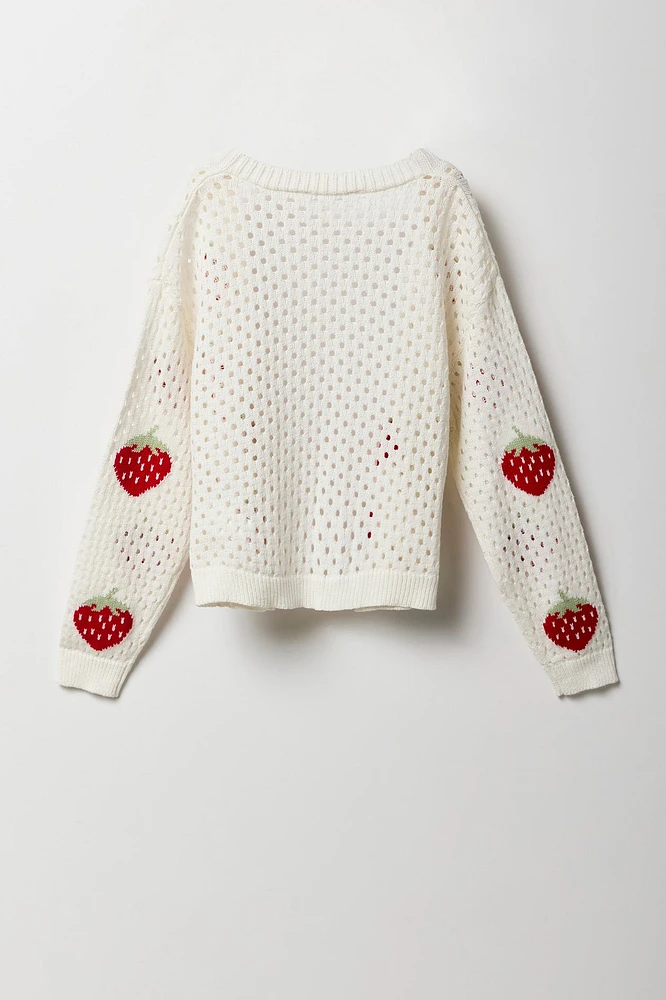 Girls Patterned Open Knit Cardigan