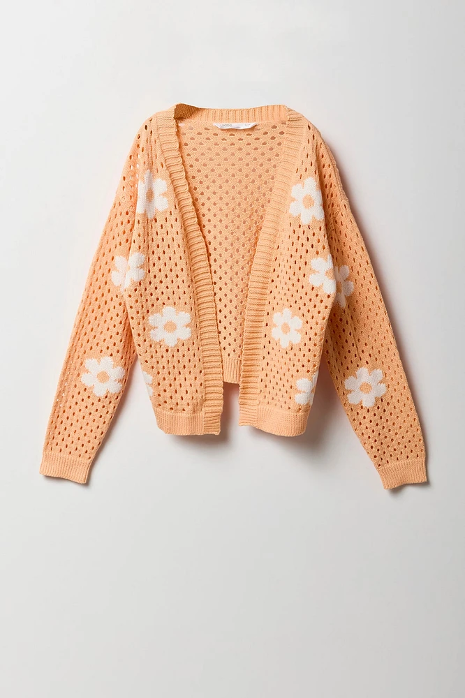 Girls Patterned Open Knit Cardigan