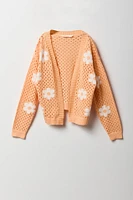 Girls Patterned Open Knit Cardigan