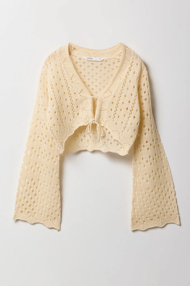 Cardigan en tricot ouvert avec attache à l'avant et manche flottante pour filles