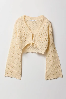 Cardigan en tricot ouvert avec attache à l'avant et manche flottante pour filles