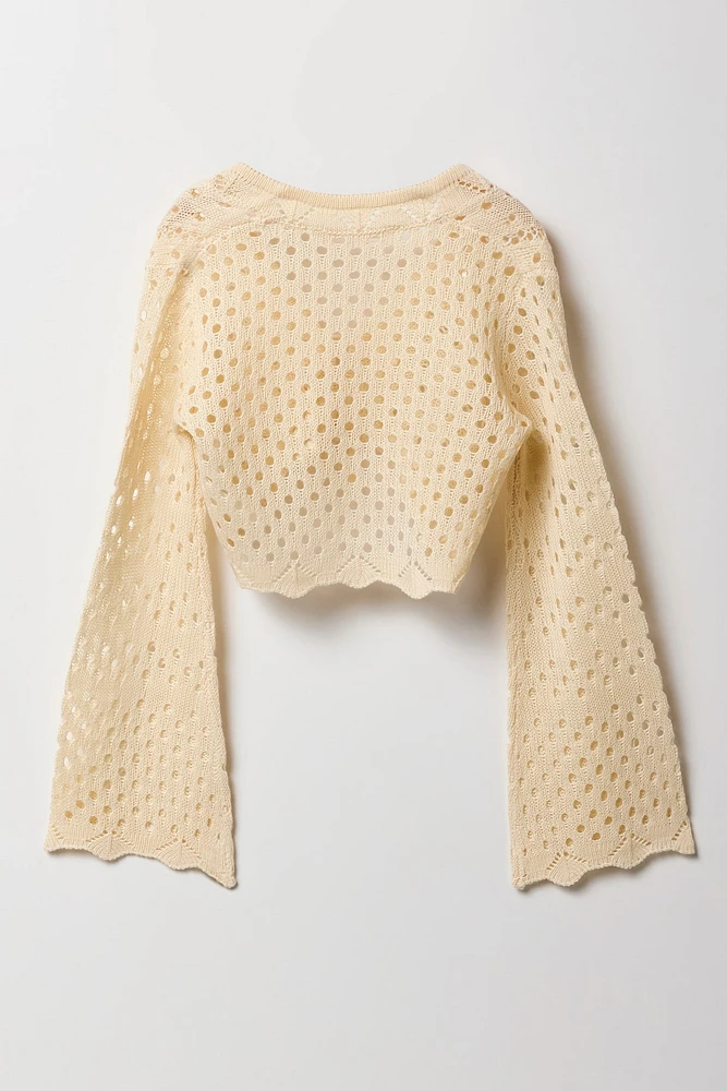 Cardigan en tricot ouvert avec attache à l'avant et manche flottante pour filles