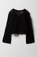 Girls Open Knit Button-Up Cardigan