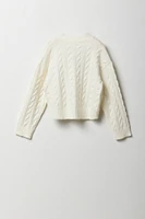 Girls Embroidered Cable Knit Cardigan