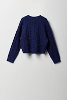 Cardigan en tricot torsadé avec motif brodé pour fille
