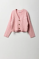 Cardigan en tricot torsadé avec motif brodé pour fille