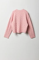 Cardigan en tricot torsadé avec motif brodé pour fille