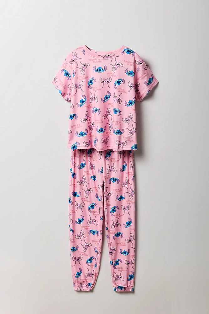 Ensemble avec t-shirt à imprimé Stitch & Angel et pantalon pour fille