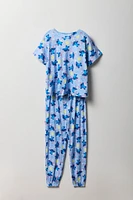 Ensemble avec t-shirt bleu à imprimé Stitch et pantalon pour fille