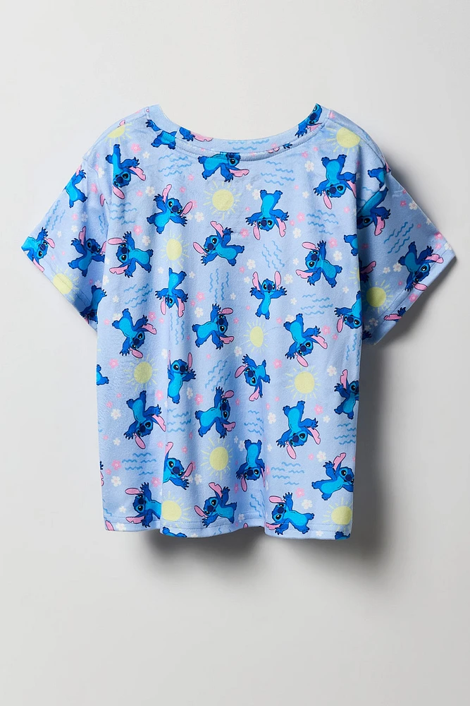 Ensemble avec t-shirt bleu à imprimé Stitch et pantalon pour fille