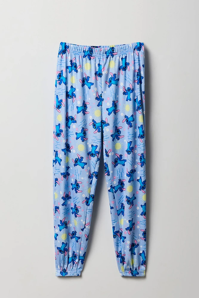 Ensemble avec t-shirt bleu à imprimé Stitch et pantalon pour fille