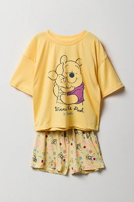 Girls Pooh & Friends Graphic T-Shirt Short 2 Piece Licensed Casual Set