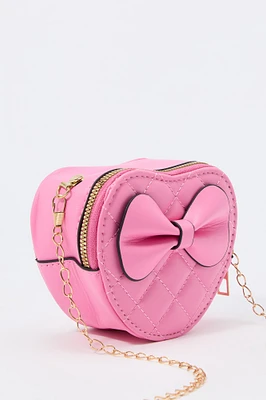 Girls Quilted Bow Heart Purse