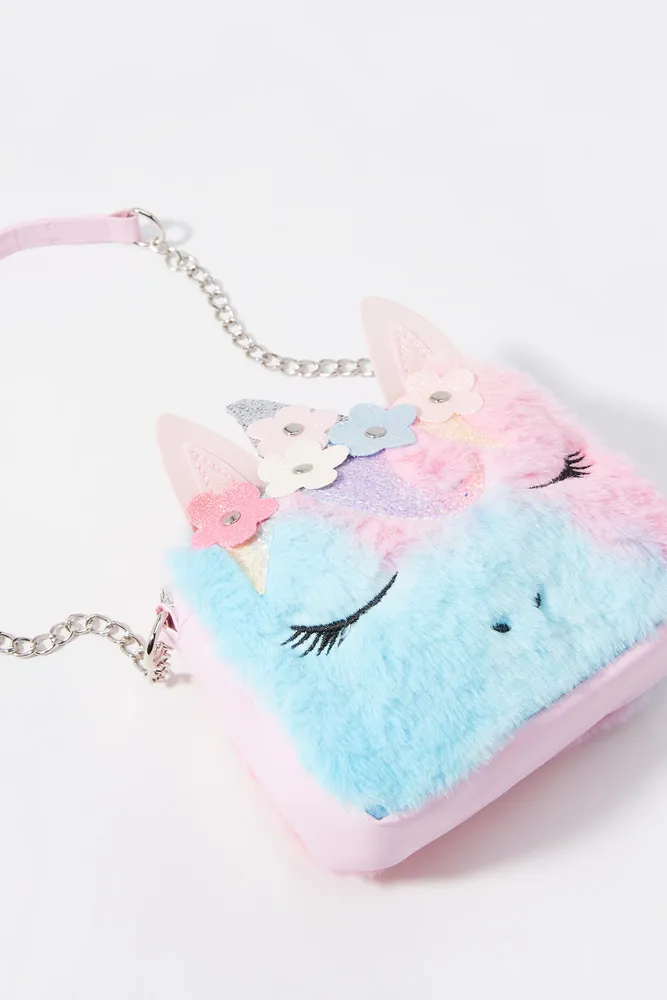 Girls Furry Unicorn Crossbody Purse