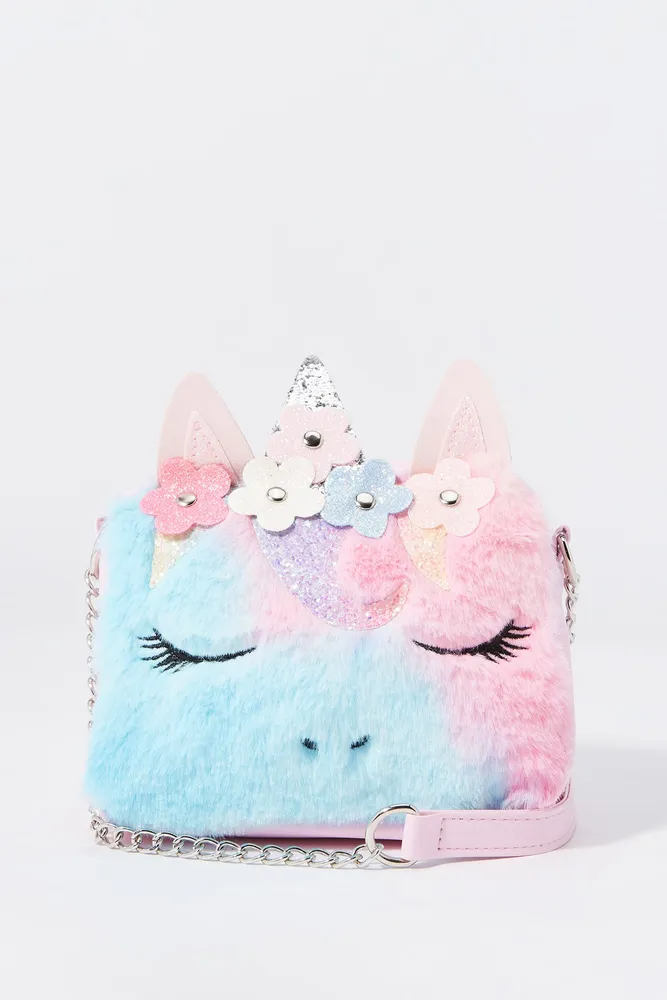 Girls Furry Unicorn Crossbody Purse