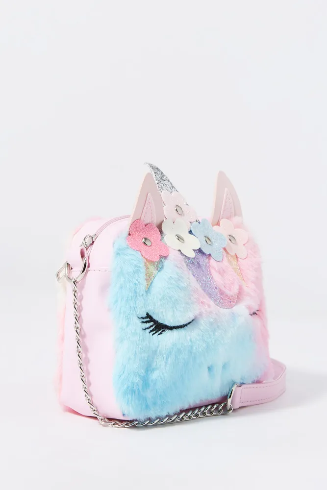 Girls Furry Unicorn Crossbody Purse